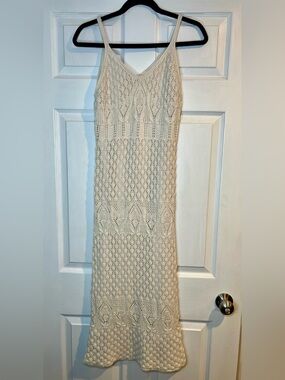 Freshman Cream Crochet Knit Maxi Dress Cover-Up M/M